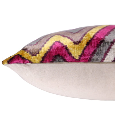 Zigzag Silk Velvet Pillow 16x24 – Fuchsia & Gold, Handmade Luxe