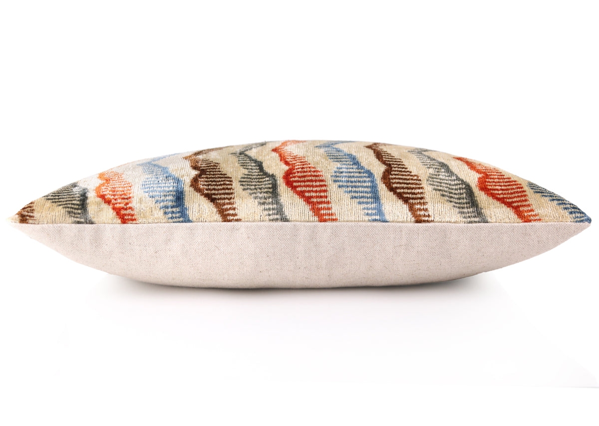 Handmade Velvet Throw Pillow – Earth Zigzag Pattern (16x24)