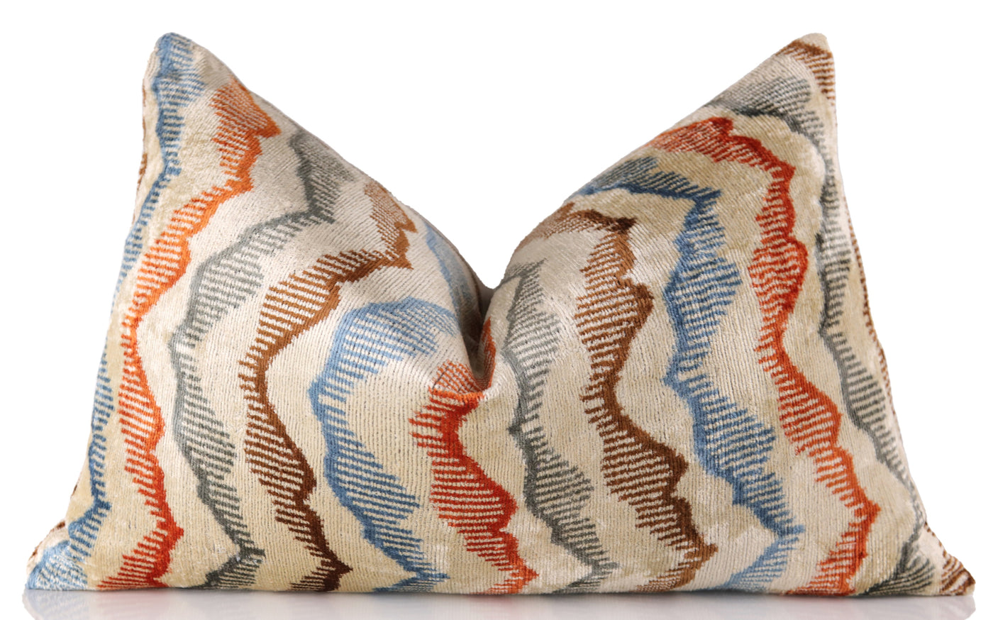 Handmade Velvet Throw Pillow – Earth Zigzag Pattern (16x24)
