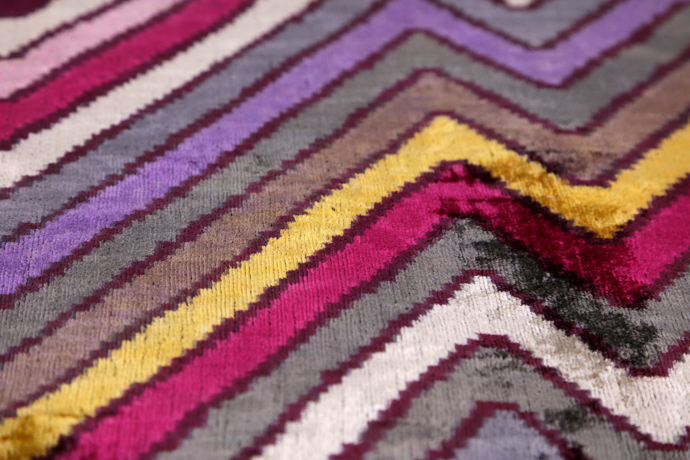 Zigzag Silk Velvet Pillow 16x24 – Fuchsia & Gold, Handmade Luxe