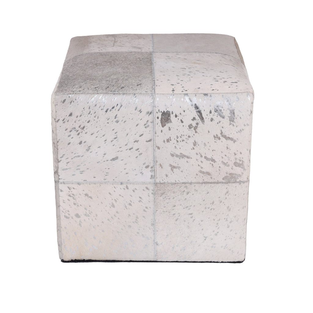 Handmade Brindle Cowhide Leather Cube Ottoman Pouf 18x18 Natural