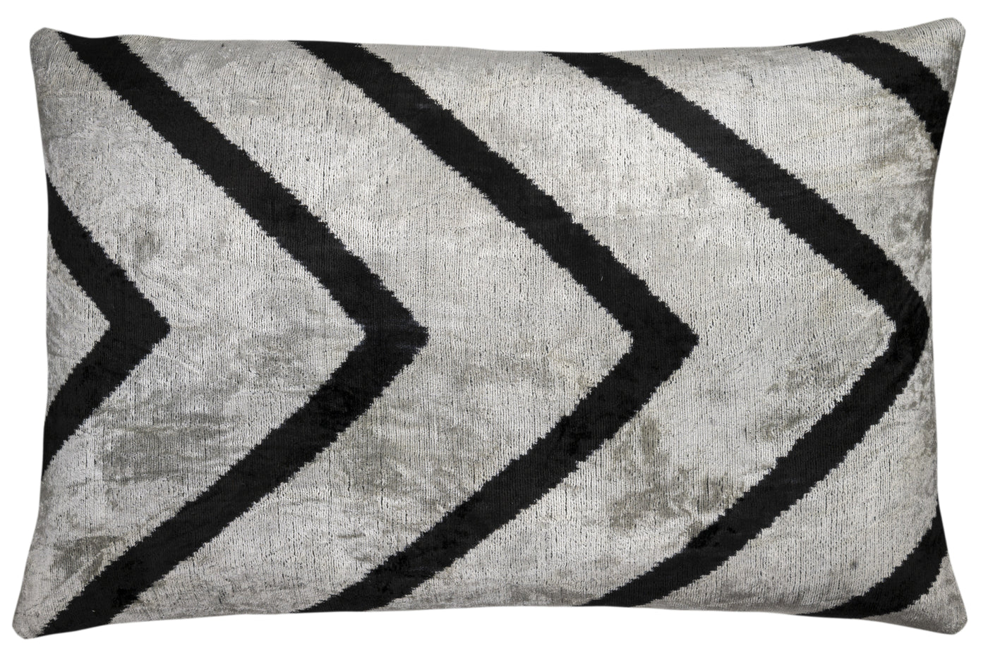 Handmade Velvet Pillow – Silver & Black Chevron, 16x24"