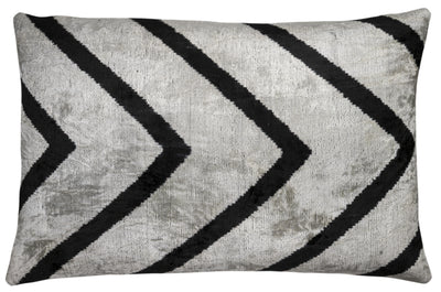 Handmade Velvet Pillow – Silver & Black Chevron, 16x24"