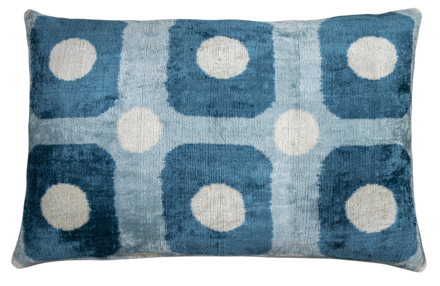 Handmade Velvet Pillow – Blue Retro Grid Pattern, 16x24"