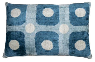 Handmade Velvet Pillow – Blue Retro Grid Pattern, 16x24"