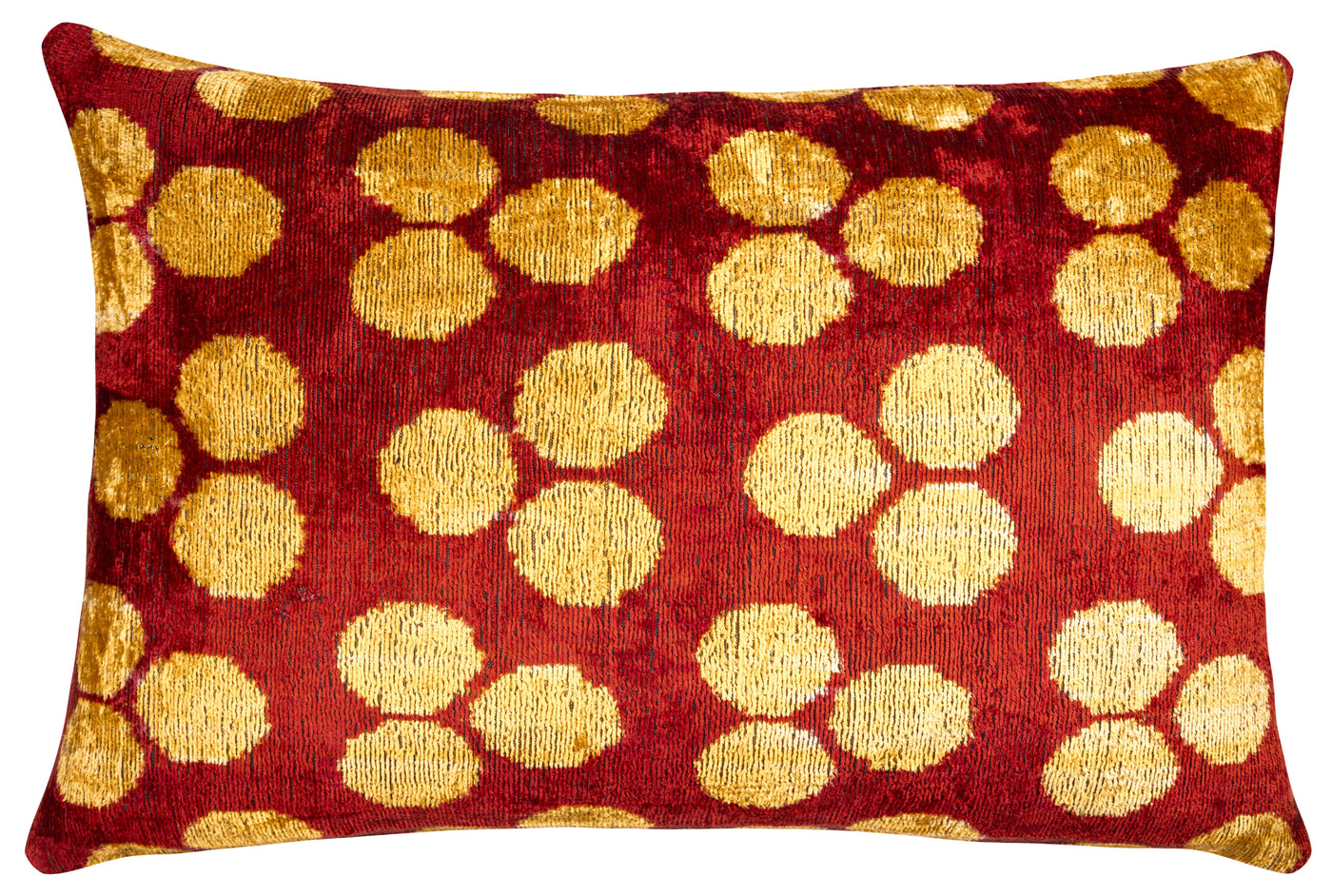 Handmade Velvet Pillow with Down Feather insert – Ruby Red & Gold Polka Dots, 16x24"
