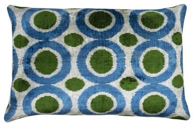 Handmade Velvet Pillow – Blue & Green Retro Circles, 16x24"