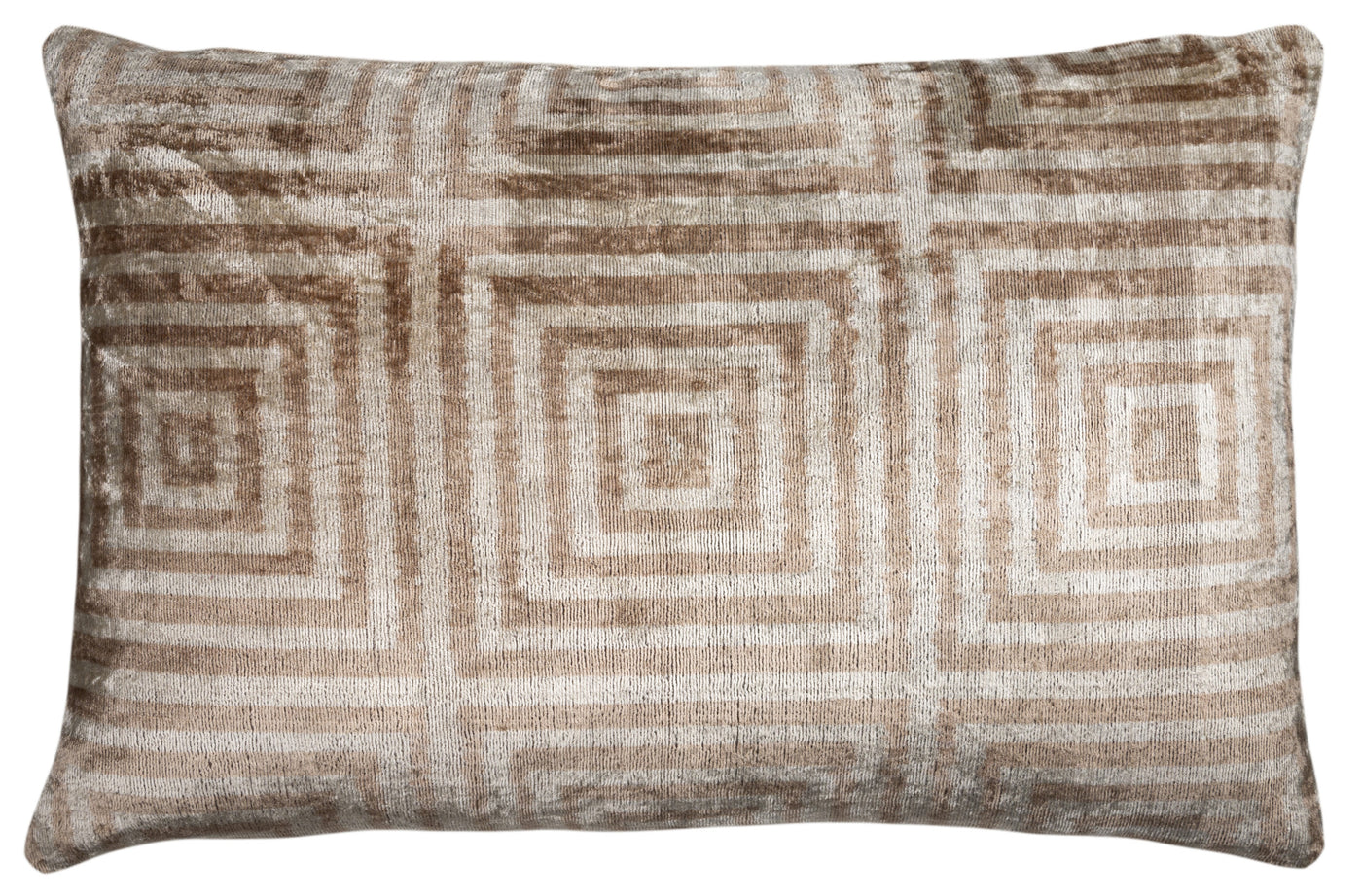 Handmade Velvet Pillow – Beige Labyrinth Pattern, 16x24"
