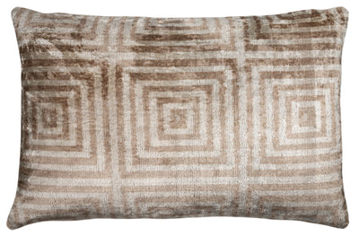 Handmade Velvet Pillow – Beige Labyrinth Pattern, 16x24"