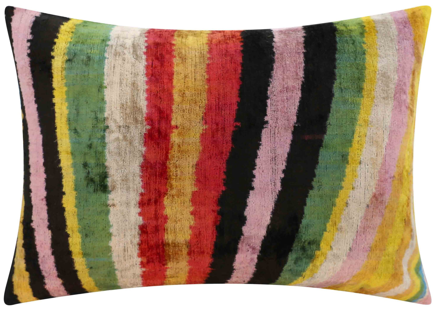 Handmade Multicolored Striped Silk Velvet Throw Pillow - 16x24, Luxury Cushion with Down Feather Insert