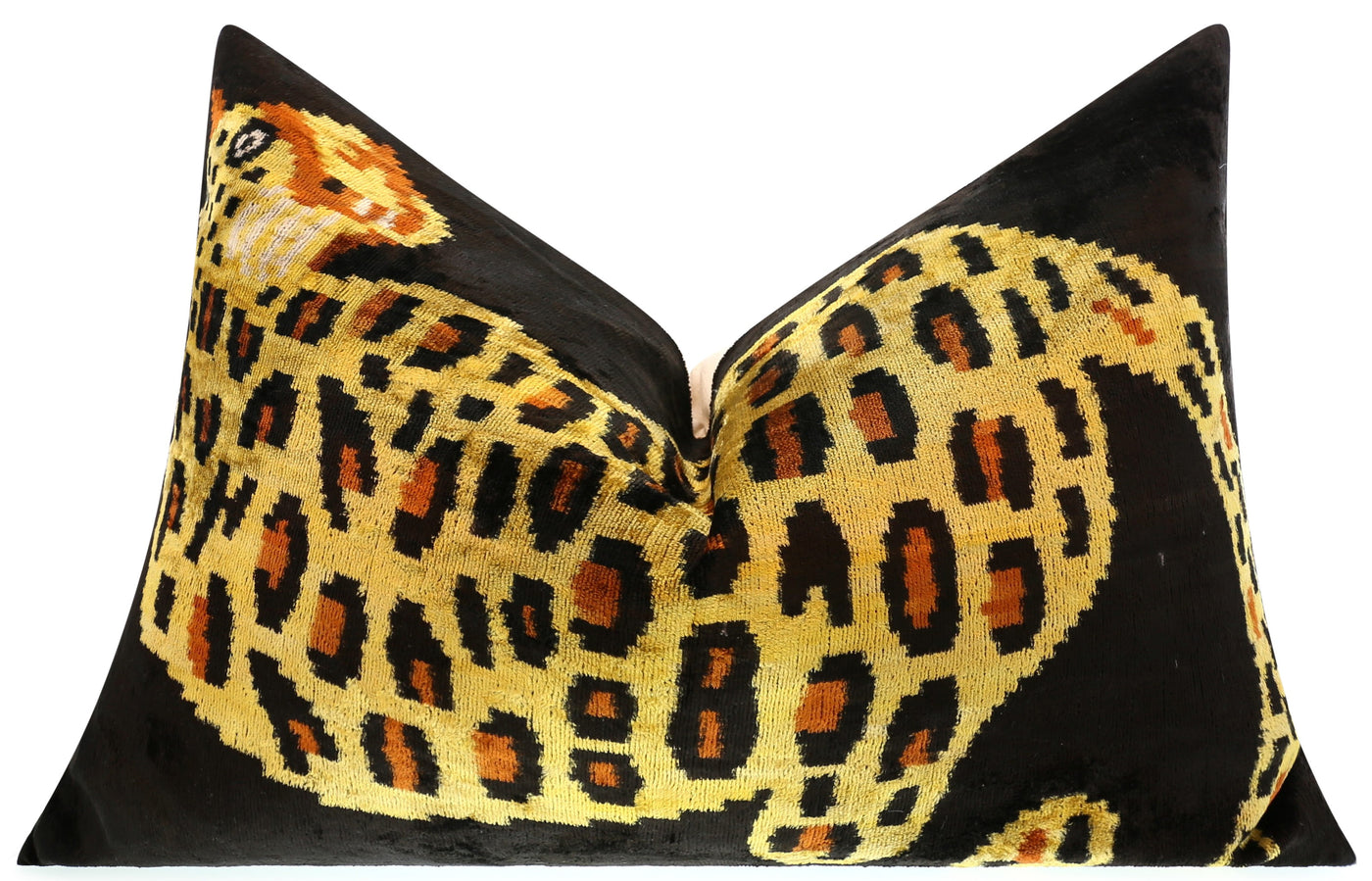 Handmade Silk Velvet Leopard Print Throw Pillow - 16x24, Bold Exotic Design with Down Feather Insert