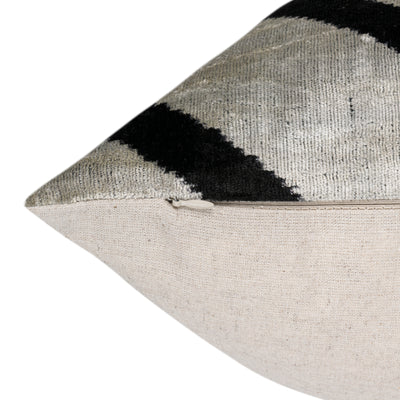 Handmade Velvet Pillow – Silver & Black Chevron, 16x24"