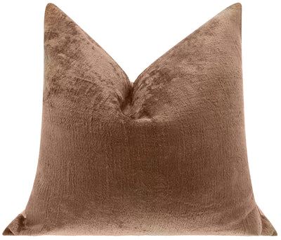 Handmade Solid Brown Silk Velvet Throw Pillow - 20x20, Luxurious Velvet Design with Down Feather Insert