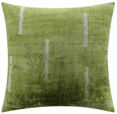 Handmade Silk Velvet Minimalist Throw Pillow - 20x20, Green with White Accent Lines, Down Feather Insert