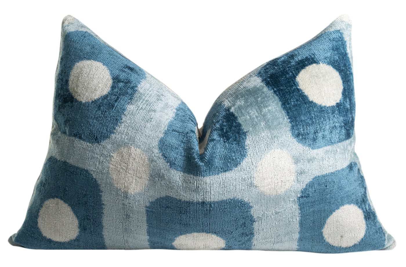 Handmade Velvet Pillow – Blue Retro Grid Pattern, 16x24"