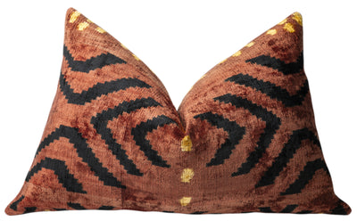 Handmade Velvet Pillow – Terracotta Tribal Pattern, 16x24"