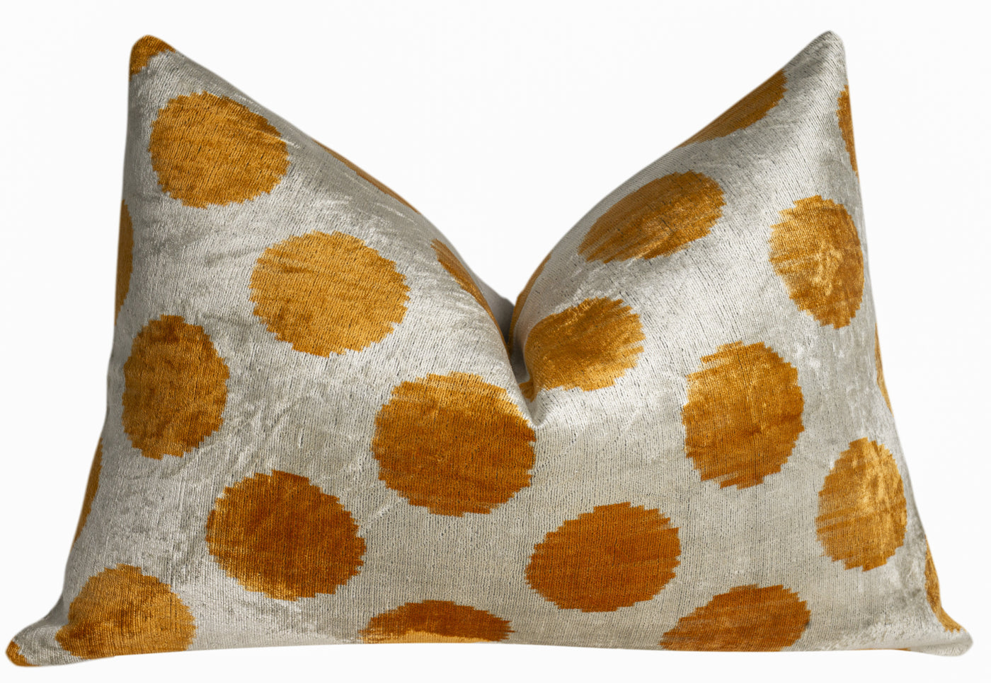 Handmade Velvet Pillow – Gold Mustard Polka Dot Pattern, 16x24"