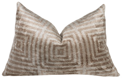 Handmade Velvet Pillow – Beige Labyrinth Pattern, 16x24"