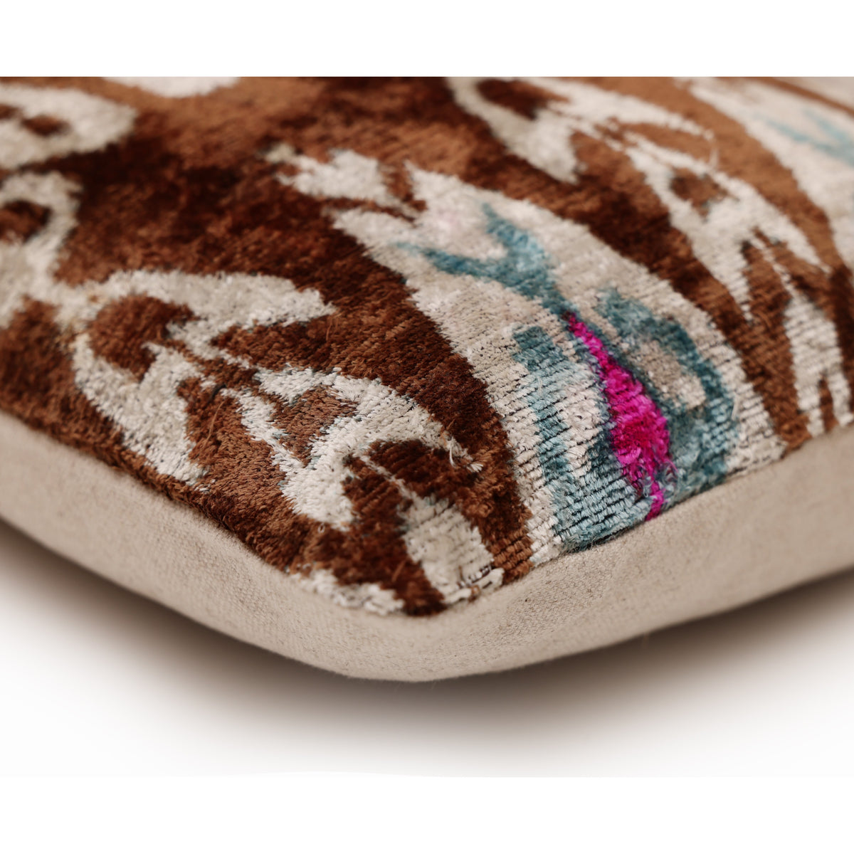 Earth & Sky Ikat Velvet Throw Pillow 20x20 | Handmade Designer Accent Cushion