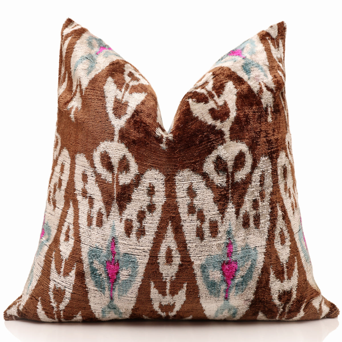 Earth & Sky Ikat Velvet Throw Pillow 20x20 | Handmade Designer Accent Cushion