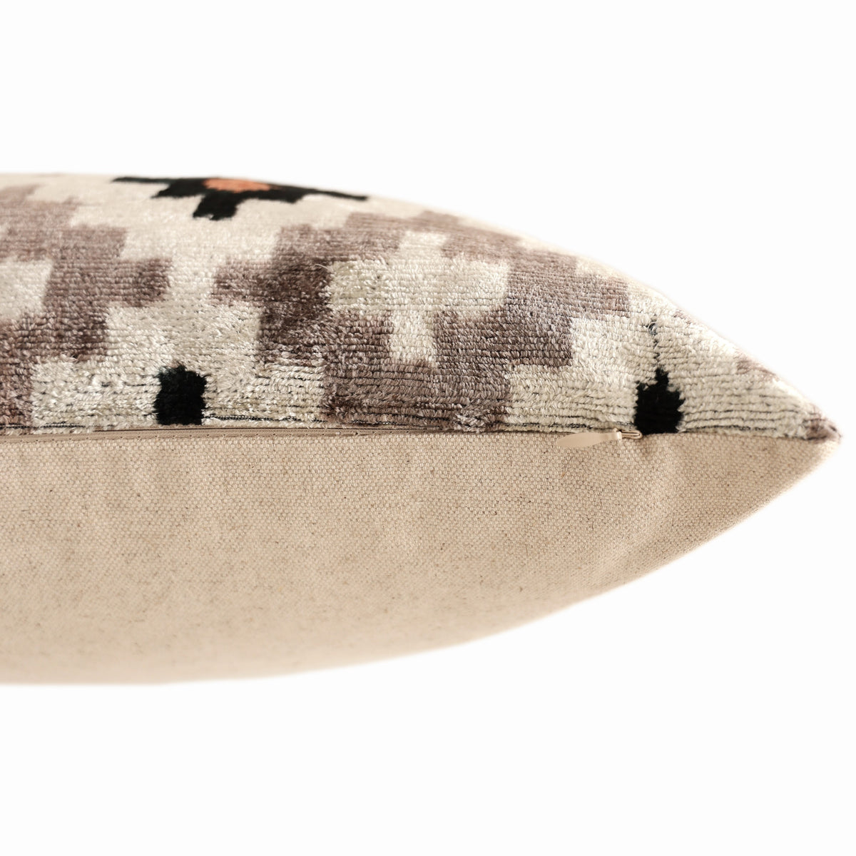 Luxury Neutral Ikat Velvet Throw Pillow 20x20 | Handmade Designer Silk Velvet Cushion