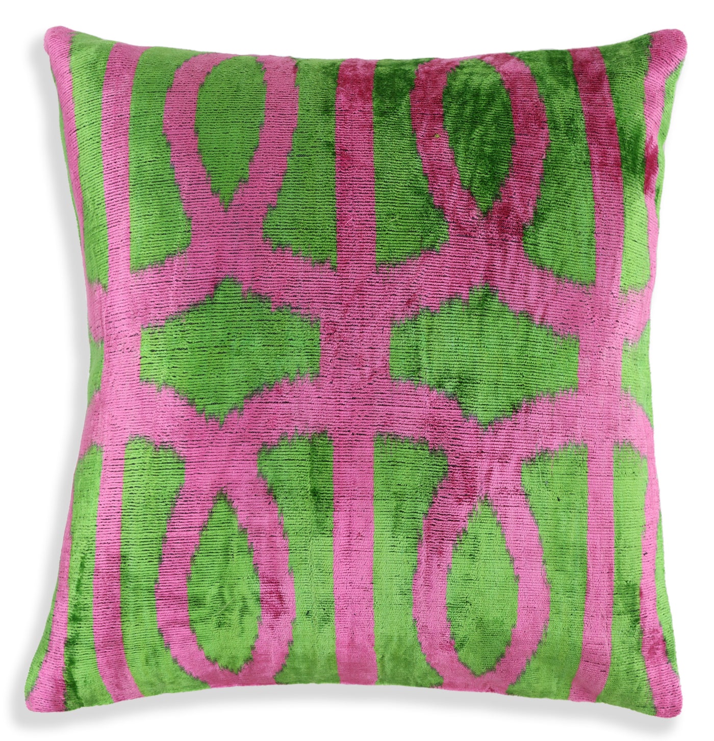Handmade 16x16 Velvet Pillow – Pink & Green Geometric Design