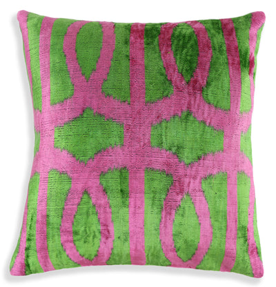 Handmade 16x16 Velvet Pillow – Pink & Green Geometric Design
