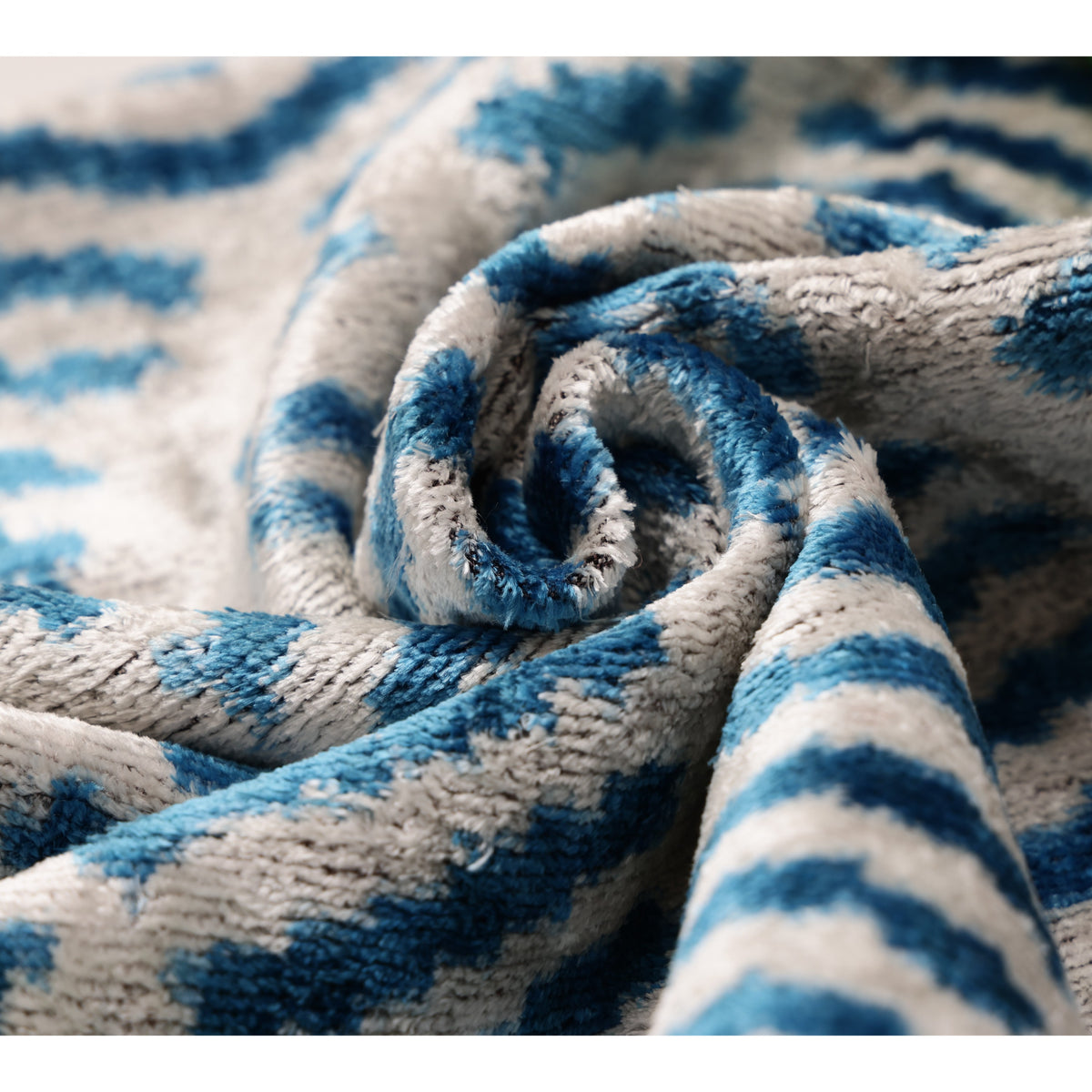 Handmade Blue Ikat Silk Velvet Pillow 20x20 | Designer Accent Cushion