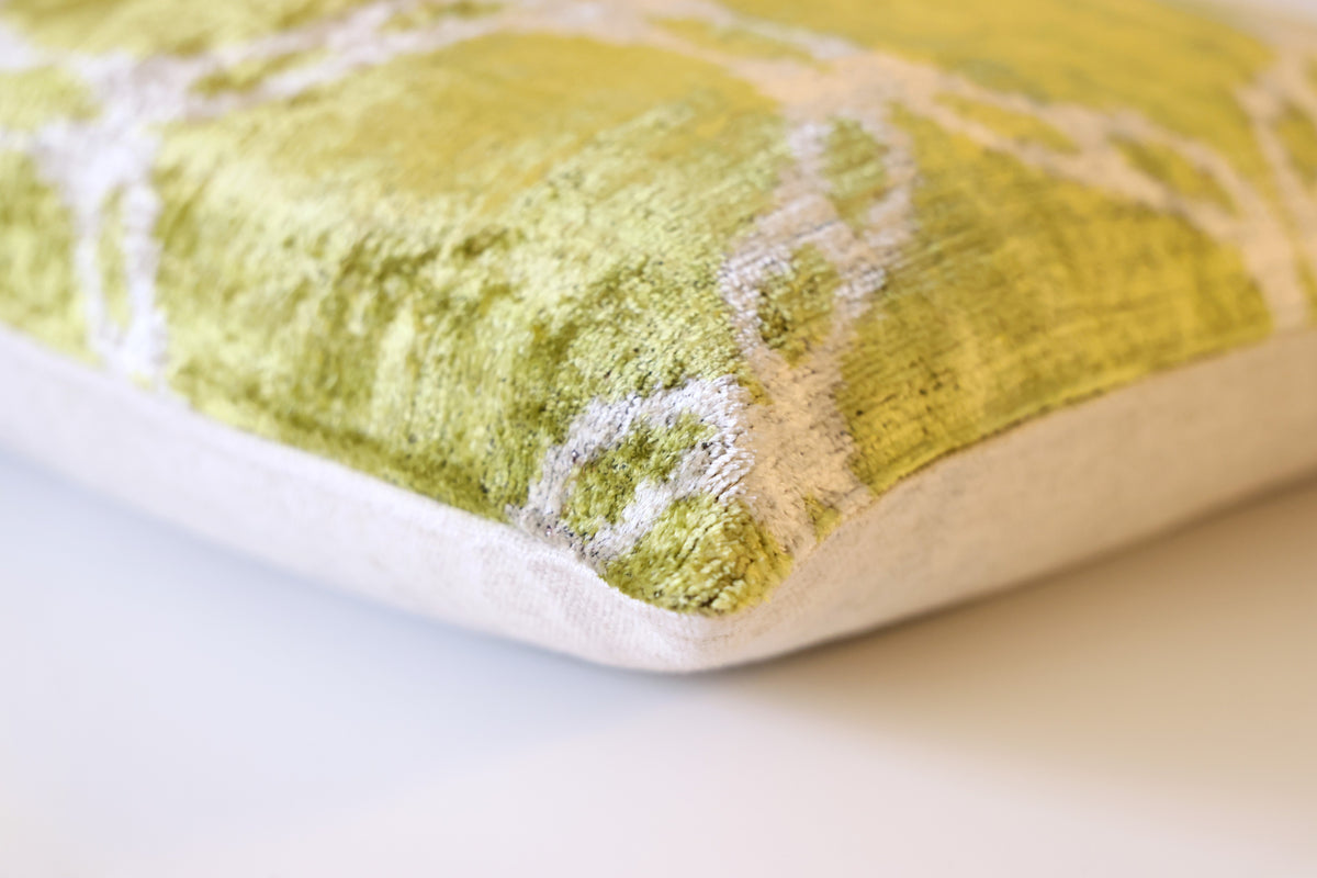 Olive Green Silk Velvet Pillow 20x20 | Handmade Designer Accent Cushion
