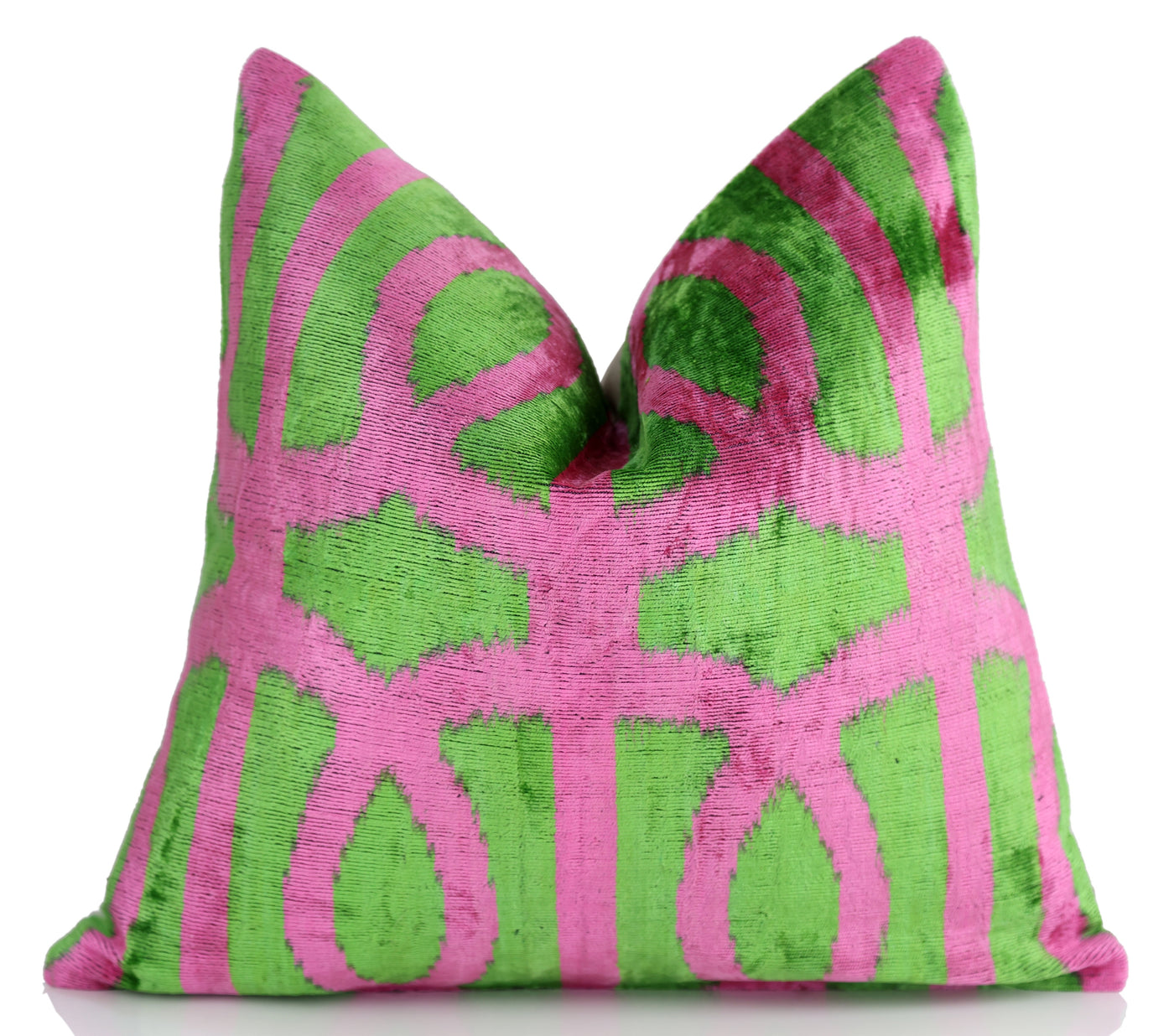 Handmade 16x16 Velvet Pillow – Pink & Green Geometric Design