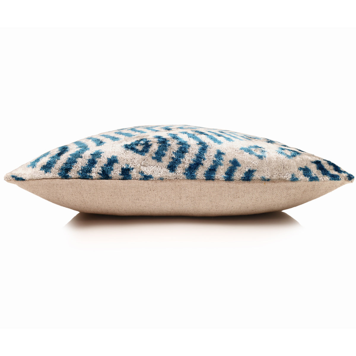 Handmade Blue Ikat Silk Velvet Pillow 20x20 | Designer Accent Cushion