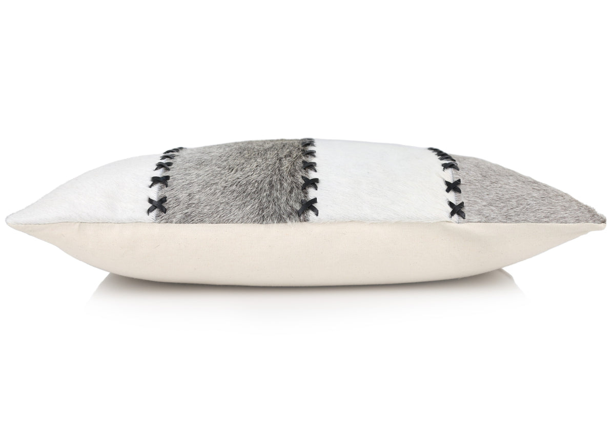 Luxury Genuine Cowhide Leather Throw Pillow with Hand-Laced Stitching 16x24 | Handmade Designer Lumbar Cushion