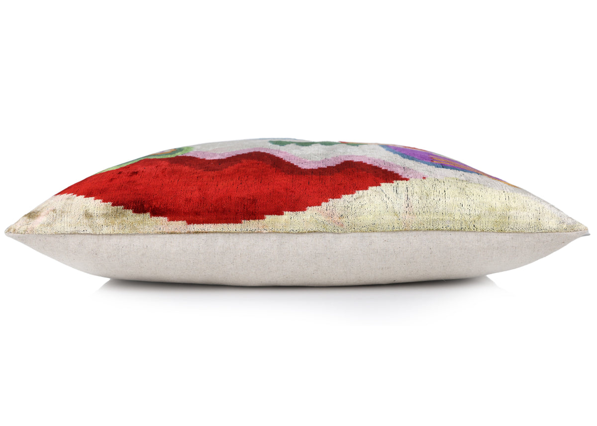 Abstract Velvet Pillow 16x24 – Multicolor Ikat, Handcrafted Luxury