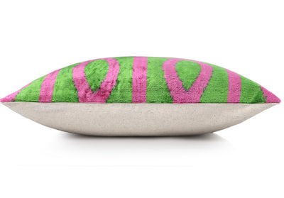 Handmade 16x16 Velvet Pillow – Pink & Green Geometric Design