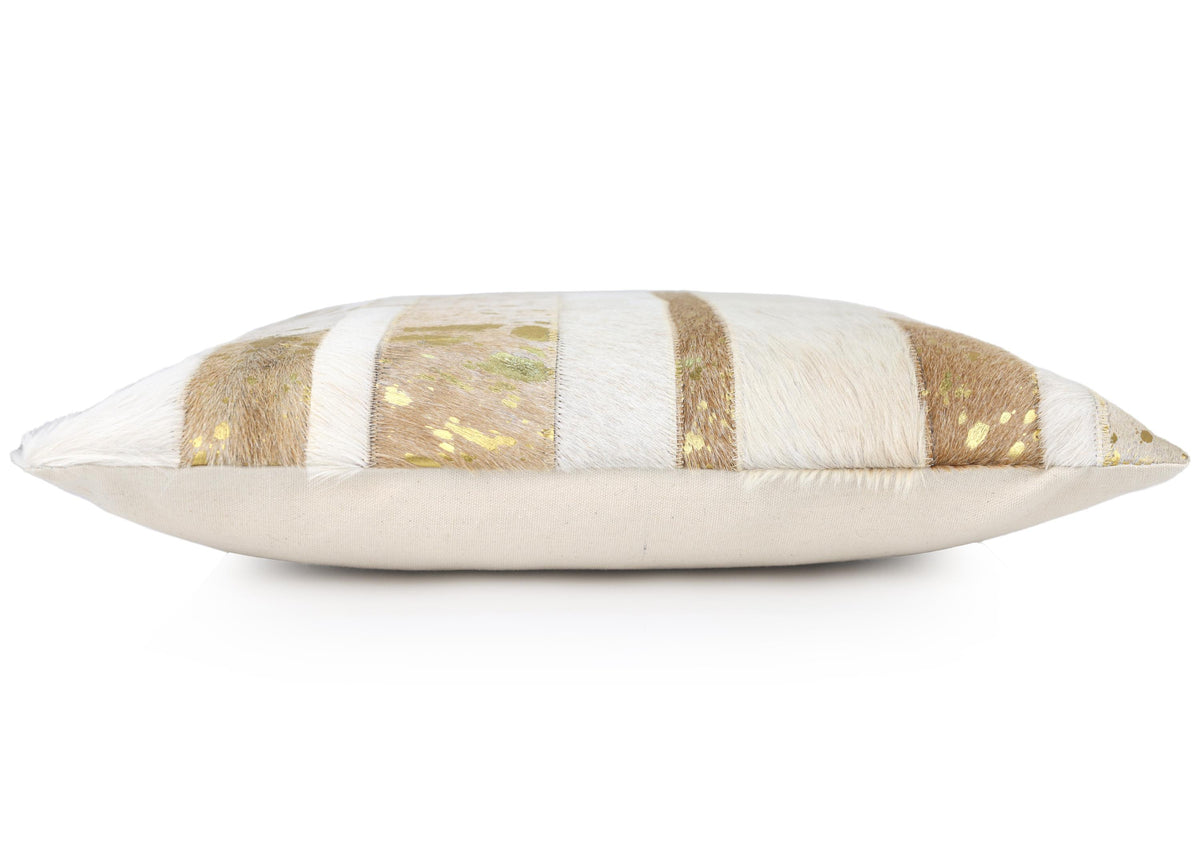 Luxury Gold Metallic Genuine Hair-On Cowhide Pillow 18x18 | Handmade