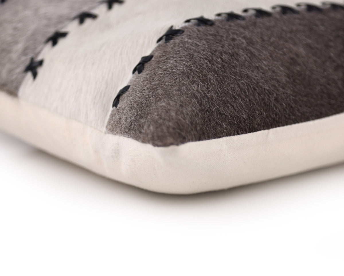 Luxury Genuine Cowhide Leather Throw Pillow with Hand-Laced Stitching 16x24 | Handmade Designer Lumbar Cushion