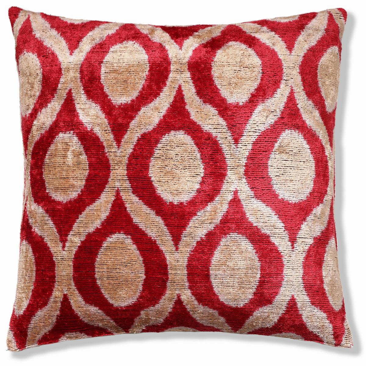Red Geometric Silk Velvet Pillow 20x20 | Handmade Designer Accent Cushion