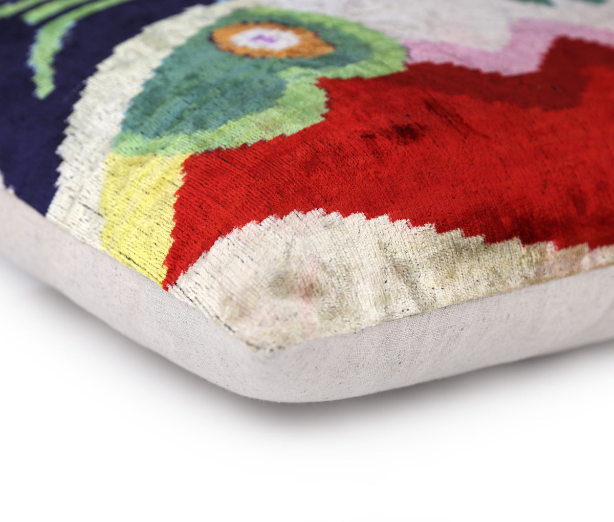 Abstract Velvet Pillow 16x24 – Multicolor Ikat, Handcrafted Luxury