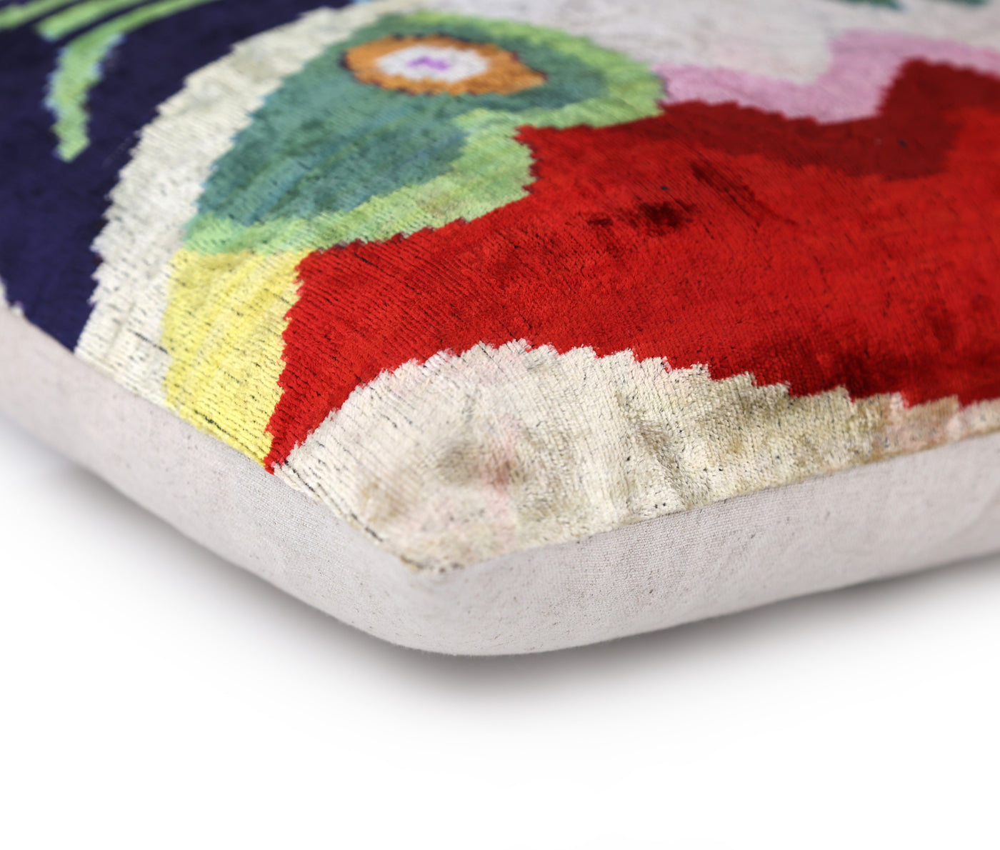 Abstract Velvet Pillow 16x24 – Multicolor Ikat, Handcrafted Luxury