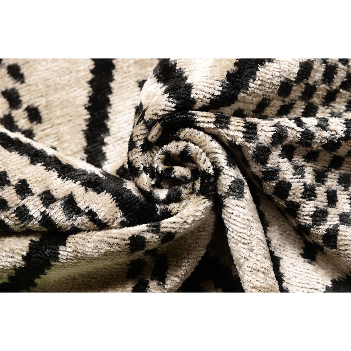 Black & Ivory Geometric Silk Velvet Pillow 20x20 | Handmade Designer Cushion
