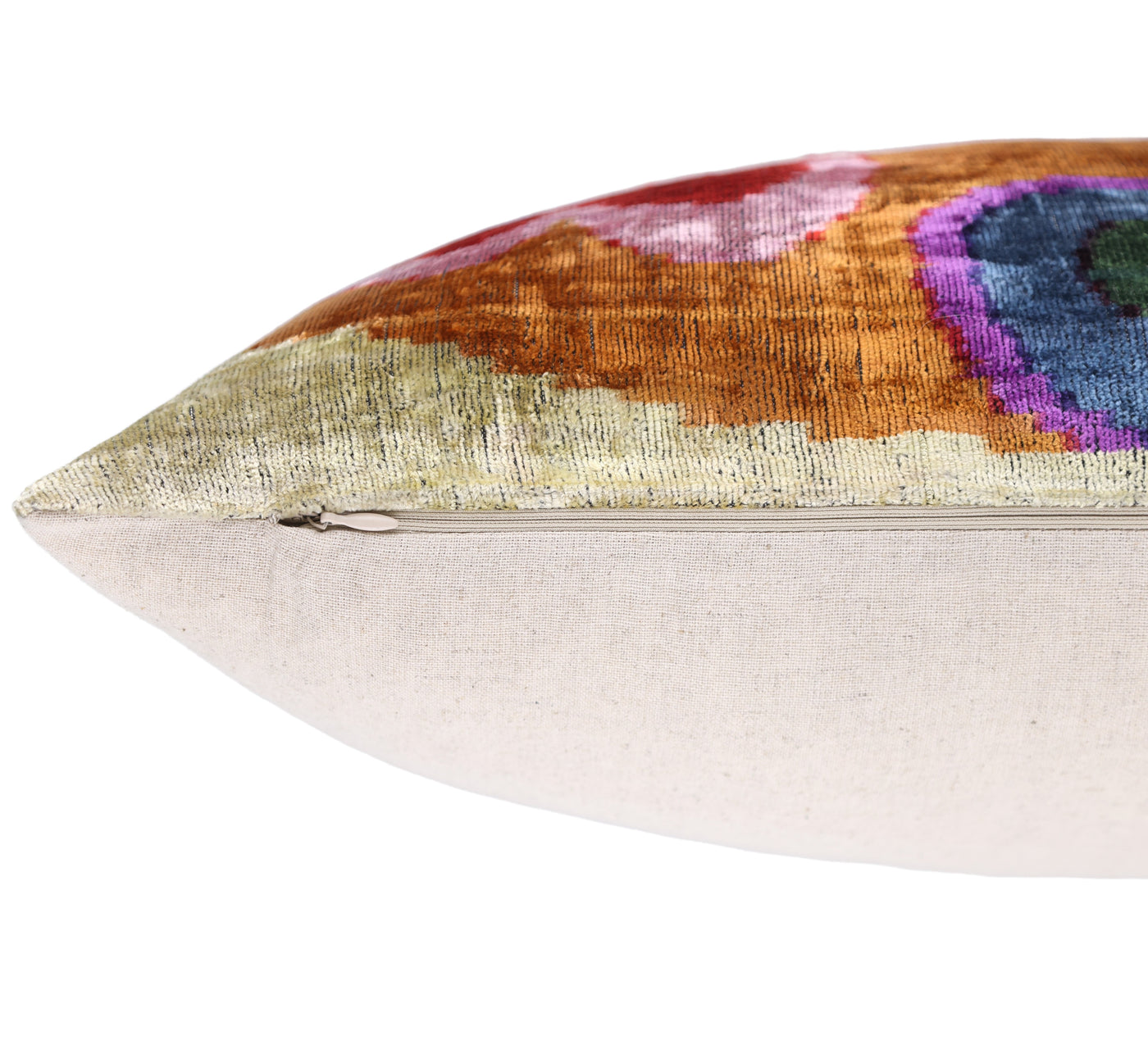 Abstract Velvet Pillow 16x24 – Multicolor Ikat, Handcrafted Luxury