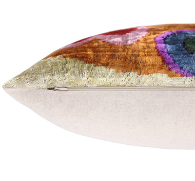 Abstract Velvet Pillow 16x24 – Multicolor Ikat, Handcrafted Luxury