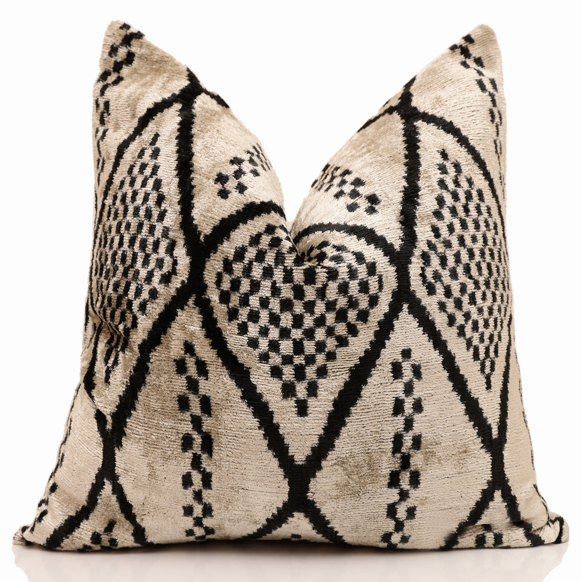 Black & Ivory Geometric Silk Velvet Pillow 20x20 | Handmade Designer Cushion