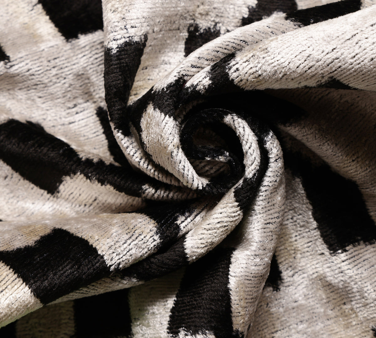 Handmade Velvet Ikat Lumbar Pillow 16x24 | Black & Ivory Geometric
