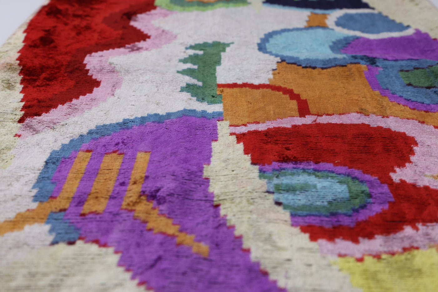 Abstract Velvet Pillow 16x24 – Multicolor Ikat, Handcrafted Luxury