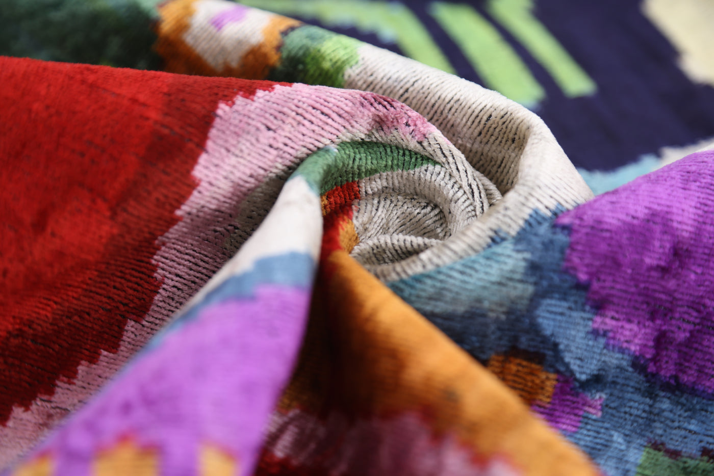 Abstract Velvet Pillow 16x24 – Multicolor Ikat, Handcrafted Luxury