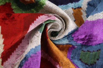 Abstract Velvet Pillow 16x24 – Multicolor Ikat, Handcrafted Luxury