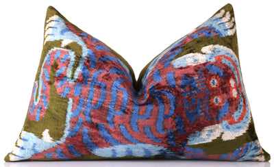 Handmade Silk Velvet Tiger Pillow – 16x24" Luxury Ikat Accent