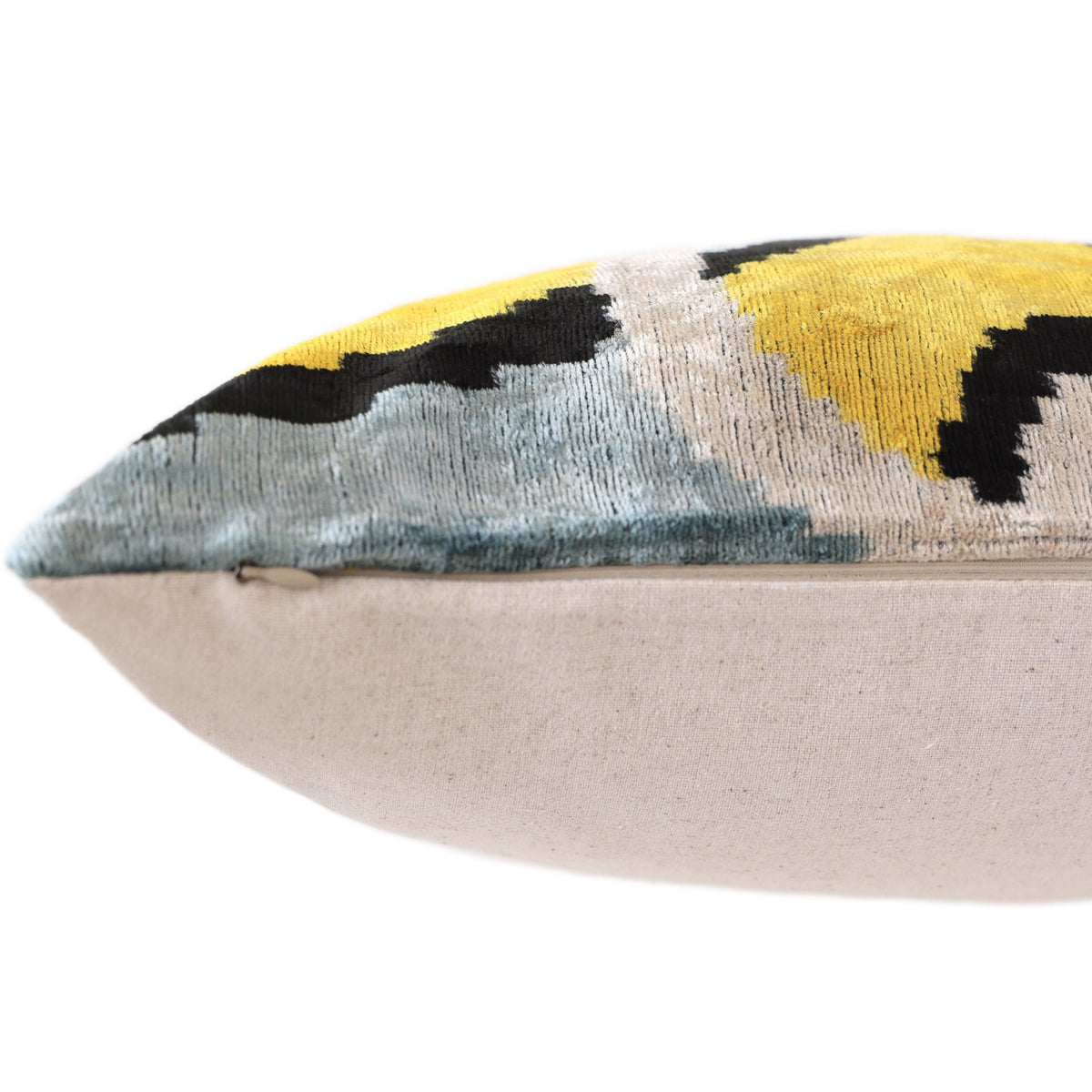 Yellow Abstract Ikat Velvet Lumbar Pillow 16x24 | Handmade Luxury Accent