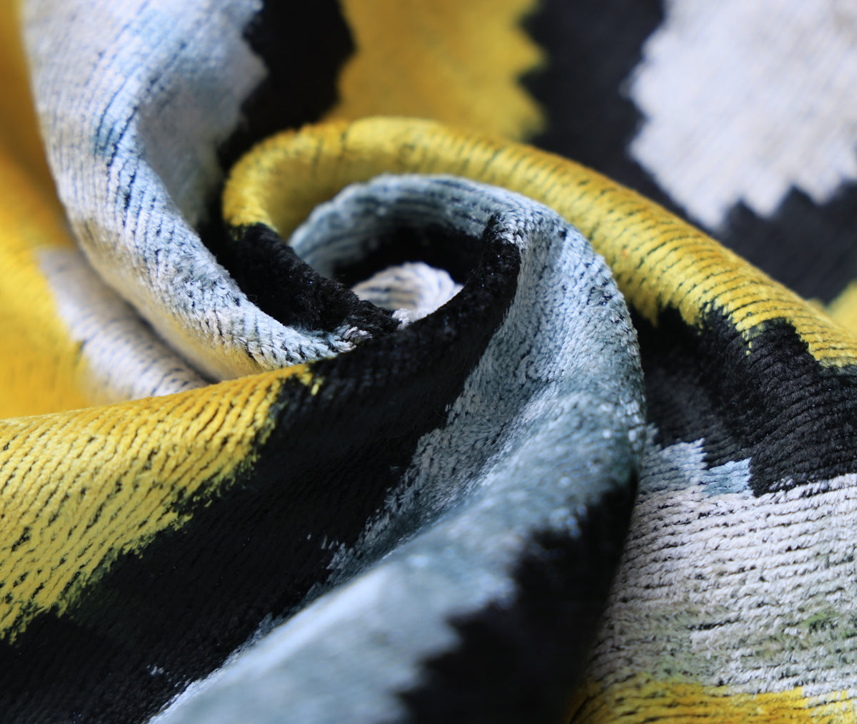 Yellow Abstract Ikat Velvet Lumbar Pillow 16x24 | Handmade Luxury Accent